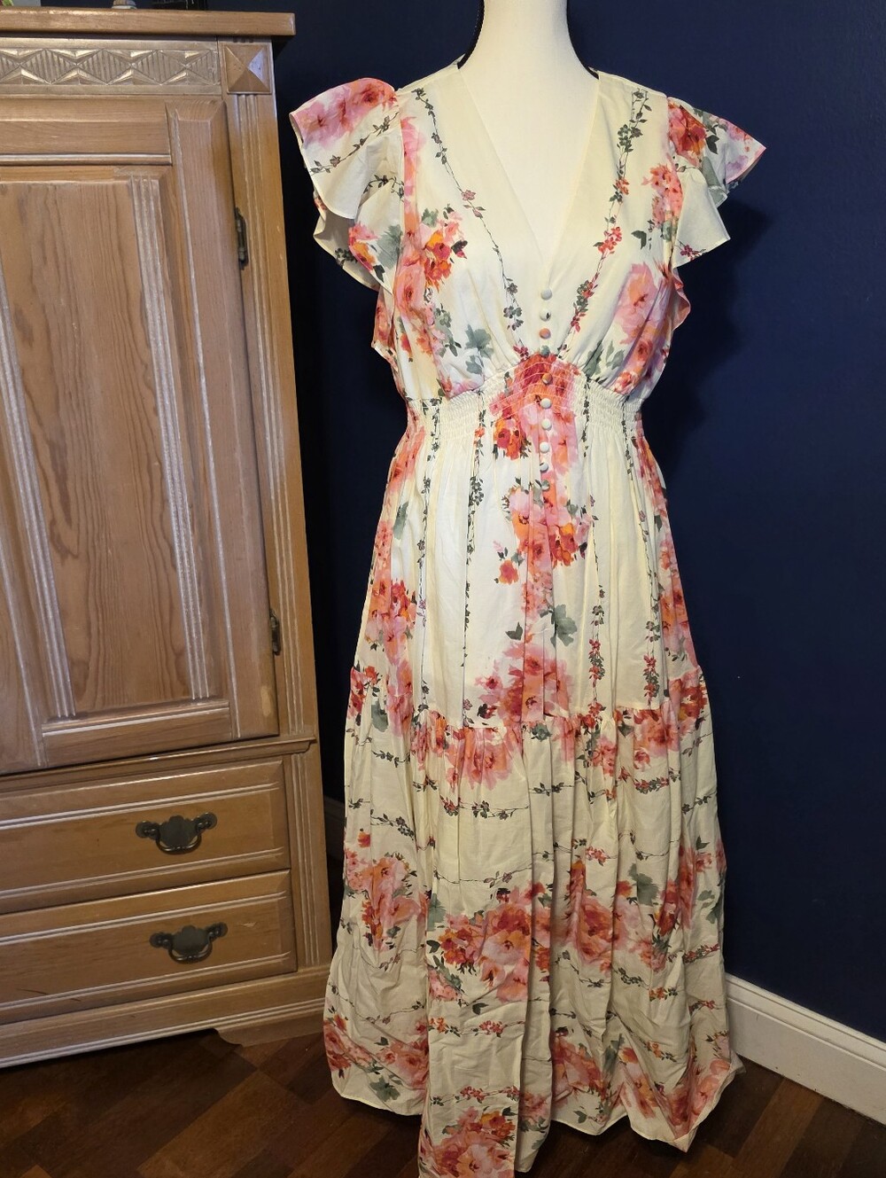 Taylor Cream and Orange Floral Maxi Dress